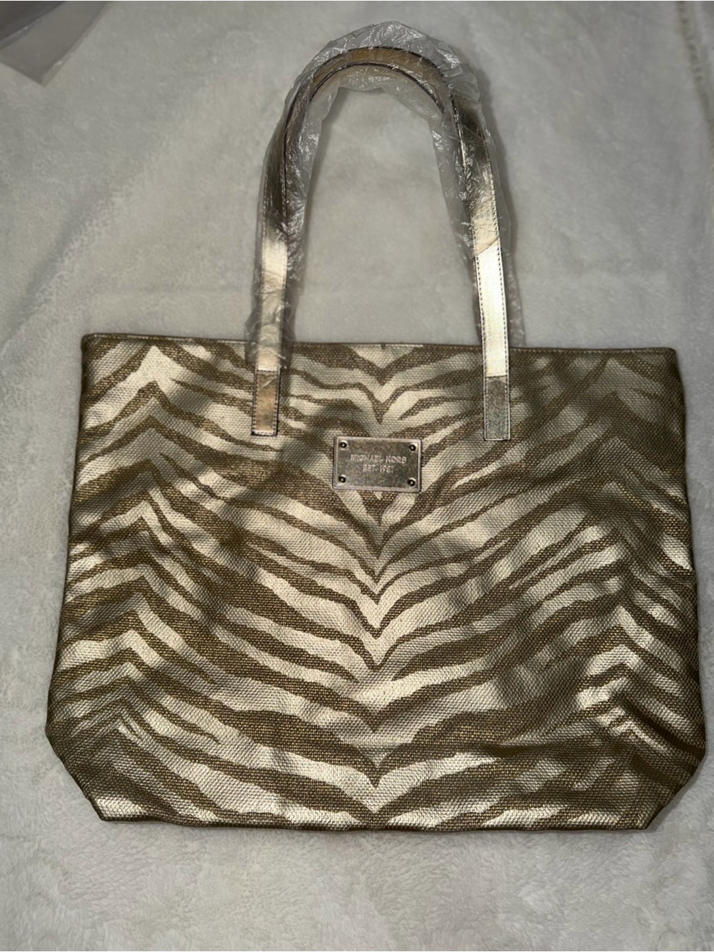 Michael Kors Gold Zebra-Print Tote Bag with Metallic Accents